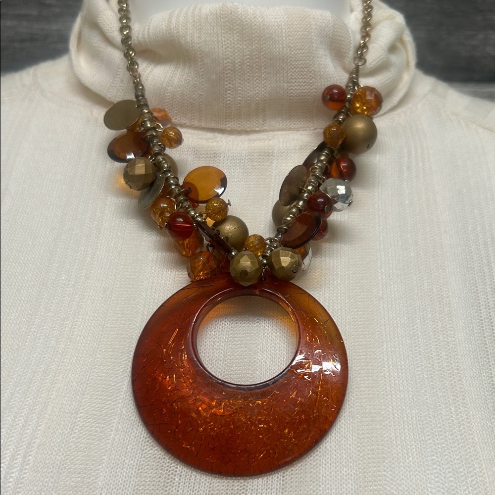 Chunky Tribal Plastic Metal Bead Statement Necklace